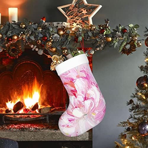 Аугенски Божиќни чорапи розово бело божур цвет двострано камин што виси чорапи