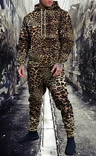 Urvip unisex 3D печатен џогер џогер костуми за возрасни леопард худи Две парчиња обични панталони комплети за облека
