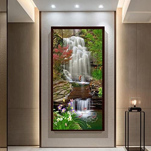 Instarry 5d Diamond Painting Fulltur Drible Водопад во шумскиот крст бод мозаик семејство wallиден декор 47.2x23,6 инчи