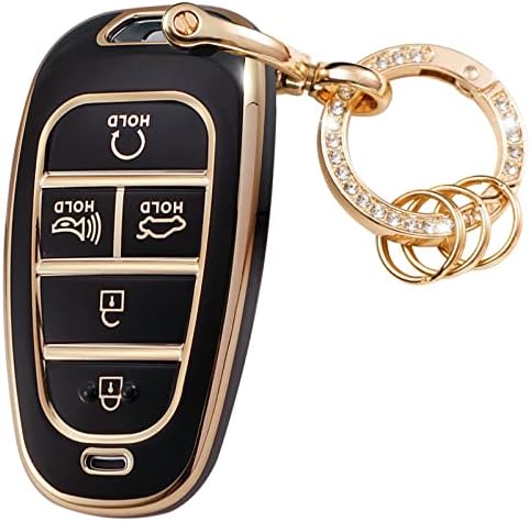 Wsauto за Hyundai Key Fob Cover Soft TPU Carte Car Key Scal Case With Mase Gold Bling Keychain компатибилен со 2020-2023 Sonata Santa Fe