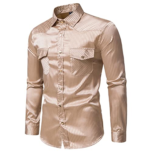 Маифу-гј машка сјајна фустан кошула со долги ракави копче надолу во ноќниот клуб, печатени тенок матурска кошула со џебови