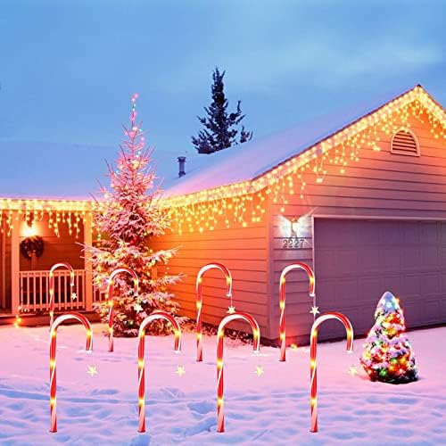 Амоскамар Божиќ бонбони трска маркери светла ， 8 пакуваат соларни Божиќни светла на отворено украси, Божиќни патеки за Божиќ за Божиќ во затворен