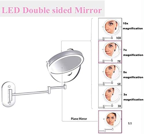 Lianxiao - Vanity Mirror со светла што се зголемува, прилагодливо и проширување на огледалото за бричење на бањата, огледало за шминка за