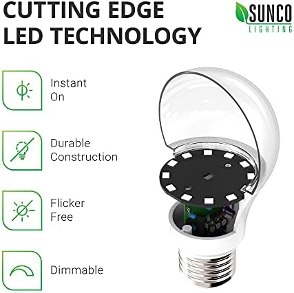 Sunco 24 Пакет A19 LED Сијалица 3W=25W Затемнета 5000k Дневна Светлина, 250 LM, E26 Средна Основа, Внатрешна Надворешна, Супер