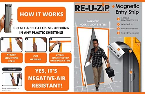 Re-U-zip® Магнетна Влезна Лента За Повеќекратна Употреба / Патентиран Патент За Бариера За Прашина За Самозатворање | Стартер Комплет