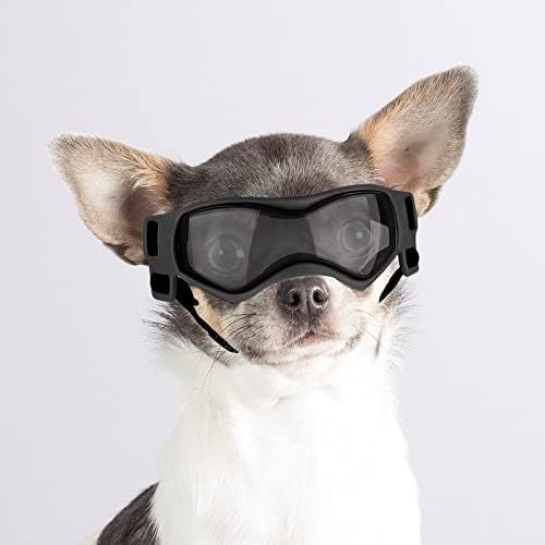Уживање во мали очила за кучиња УВ заштита од ветерници за ветерници за ветерници за кучиња за миленичиња, мека рамка, ладно црно