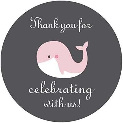 Magjuche розово сив кит Ви благодариме налепници, девојче бебешки туш забава етикети, 2 инчи, 40-пакувања
