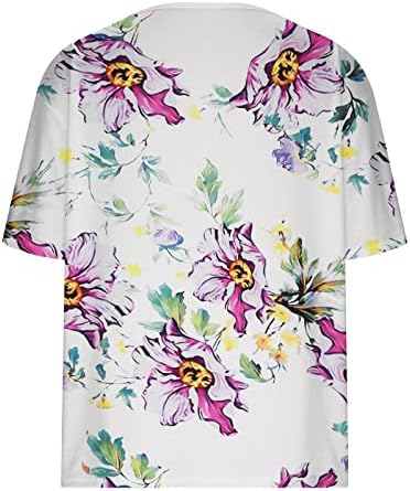 Памучна маичка за кратки ракави за девојчиња 2023 Vneck Flower Graphic Loose Fit Gurversive Rexlated Fit Casual Tee 6K
