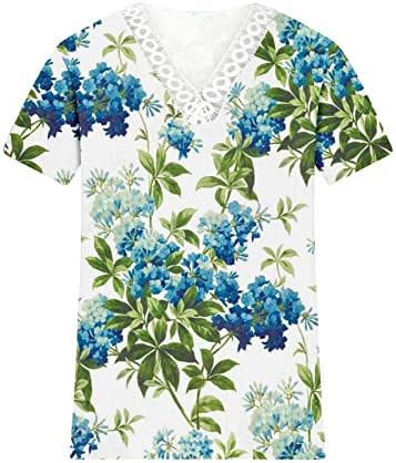 Гроздобер цветен печатен маица обична v врат Краток ракав Топ кошула лето лето на отворено лабава блуза жени надворешни носат туника