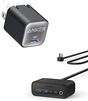ANKER USB C GAN CHALGER 30W, 511 CHALGER & ANKER 525 Станица за полнење, 7-во-1 USB C-лента за напојување, 5FT со 3AC, 2USB