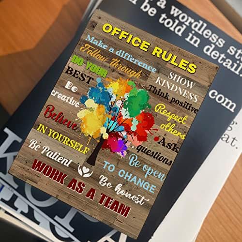 Позитивни правила за канцеларија Дрвена кутија знак 6 x 8 инчи, направете разлика следете низ шарени дрвени дрвени кутии знак за уметност декор