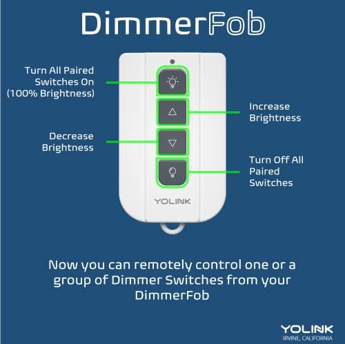Yolink Dimmerfob, паметни копчиња FOB, далечински контролер за прекинувач за светло за употреба со прекинувачи за затемнување на yолинк паметни во inид