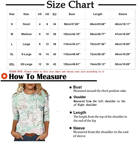 Womenените мека удобна облека долга ракав 3/4 ракав памук екипаж на графички салон на врвот на врвот на врвот на летната маичка за дами лична