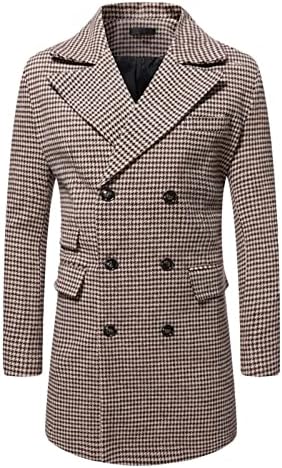 Топло палто на машката јакна, машка цврста вртечка јака ветерница со средна должина блејзер јакна гроздобер палта