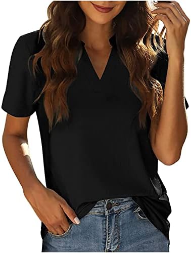 Краток ракав 2023 Облека V вратот лабава вклопена скромна маица за бранч за тинејџерски девојки есен лето дами или или или или