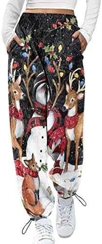 Christmasените Божиќни печати џемпери со џемпери со памук со високи половини на ирваси за џемпери и ирваси лабаво вклопување