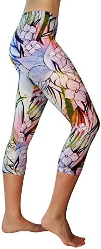 Удобни панталони за јога - тренингот Каприс - хеланки на тренингот со високи половини за жени - лесна печатена јога нозе