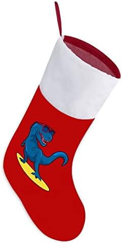 Сурфер диносаурус чудовиште Божиќни чорапи црвен кадифе со бела торба за бонбони Божиќни украси и додаток на семејна забава