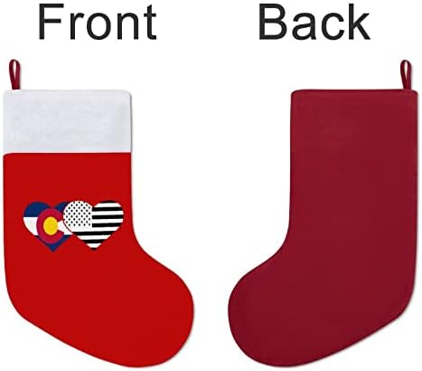 Државно знаме на Колорадо и американско знаме Божиќни чорапи црвен кадифе со бела торба за бонбони Божиќни украси и додаток на семејна забава