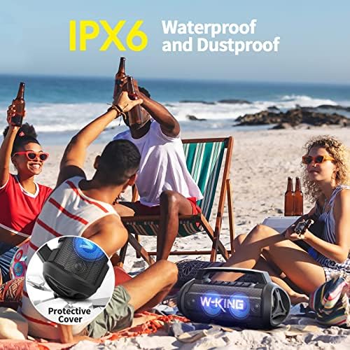 W-KING 70W Bluetooth звучник, IPX6 водоотпорни преносни партиски звучници Шарени светла, богат бас гласен Bluetooth звучник со извонредна банка