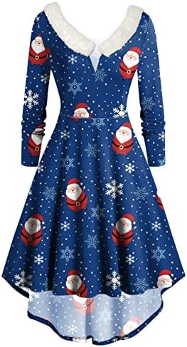 Narhbrg плус големина женски гроздобер фустан Божиќен долг ракав со високи ниски фустани коктел празнична забава фустан космери за облекување