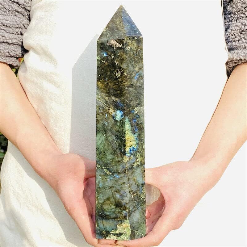 Хикје природна убава лабрадорит кварц кристална обелиск декорација на камен од стапче