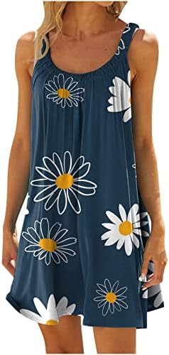 Gamivast без ракави за ракави за жени случајно летно цвеќе фустан со фустан со течен резервоар, краток трендовски фустан на плажа на