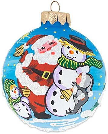 Дедо Мраз и двајца снежни стаклени топка божиќен украс 3,25 инчи