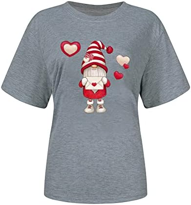 Dayенски в Valentубени Ден на кошула loveубов маица за срце, случајни кошули со краток ракав, тинејџерски тунични врвови за жени