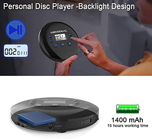 ЦД плеер преносен, преносен CD плеер за полнење на Monodeal за автомобил и патување, CD Player Walkman со слушалки, личен ЦД