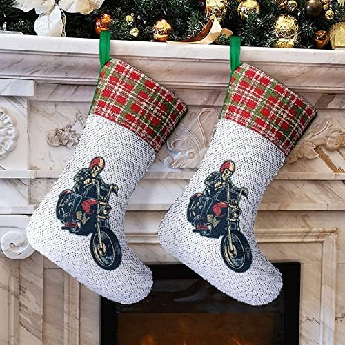 Череп возење мотоцикл секвен Божиќно порибување сјајно wallидови што висат украси Декорација за забава за одмор на дрво од дрво