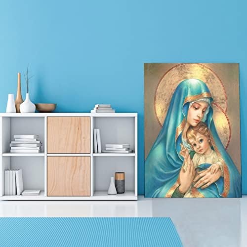 Томарт Златна девица Марија и бебешки портрет Кристијан за украсување на домови Постери за платно за сликање на wallидни уметности за дневна соба за дневна соба деко