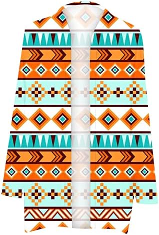 Кардиган за женска предна отворена шал -јакна гроздобер геометриски печатени лабави лесни лежерни долги ракави блуза Туника врвови