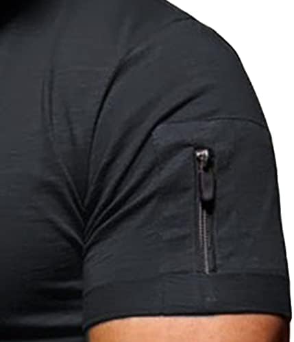 Машки мускули V врат салата за вежбање маица рака зашивање патент џеб џеб, врвен моден случај, тенок фит краток ракав