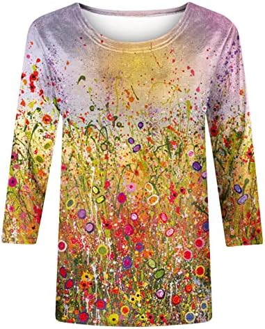 Yellowолта Дејзи цветна графичка облека за тинејџерска девојка Зимска есен 3/4 ракав брод со вратот на вратот, маичка за џемпери 2023
