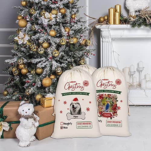 Bageyou персонализирано куче Санта вреќи симпатична хаски санта торба за Божиќен Божиќ подарок со памучна постелнина 12 x15