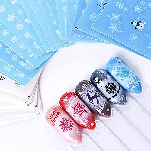 30 парчиња/модел чиста бела снегулка налепници за нокти Божиќно украсување Декорации за украсување на ноктите за воден жиг налепници