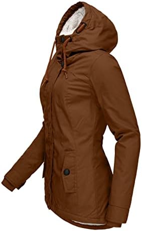 Женска долга јакна со качулка зимско топло капно капаче модно цврсти тенок дуксери Паркиски врвови за надворешни работи со џебови
