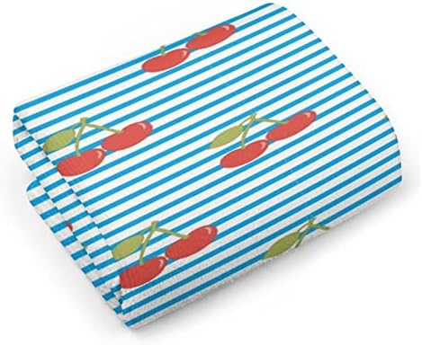Шема на цреши со сини ленти рачни крпи за лице и тело за миење на телото меки мијалници со слатки печатени за кујна за кујна во бања