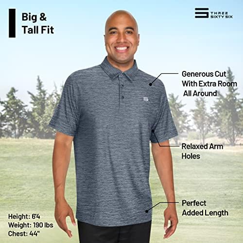 Машка голема и висока маичка за голф Поло - суво вклопување 4 -насочно ткаенина за истегнување. Влажност за влага, анти-ОДОР технологија,