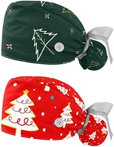 2 компјутери прилагодливи работни капачиња буфантна капа со копче за истегнување на лентата за вртење на грбот за жени новогодишна елка