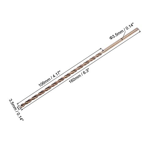 uxcell M35 Со Голема Брзина Челик Параболичен Флејта Вежба Малку, 3.5 Мм Дупчење Дијаметар 160мм Должина, Злато Оксид Кобалт Челик Круг