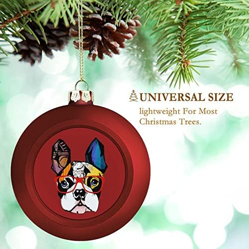 Портрет француски булдог Божиќна топка разнишана висина украси за украси за забави од камин од дрво 4 парчиња 4 парчиња