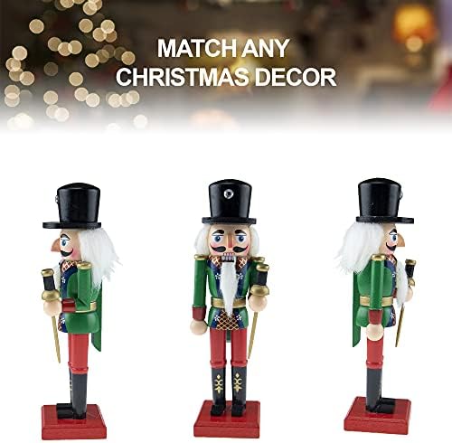 Умен креации Зелен господин 8 инчи Традиционален дрвен оревчекер, празничен Божиќен декор за полици и табели
