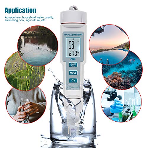 Дигитален мерач на pH, 4 на 1 pH tds EC Temp Test Тест за квалитет на вода за вода за пиење, базен, лабораторија, аквариум, пиво