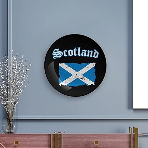 Гроздобер Знаме На Шкотска Смешна Коска Кина Декоративна Плоча Тркалезни Керамички Плочи Занает Со Штанд За Прикажување За Декорација