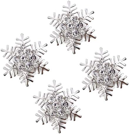 Хемотон 4 парчиња снегулка од салфетка прстени сребрени божиќни салфетки држач банкет салфетка прстен тока празник Божиќ