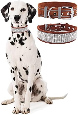 Блинг јаки од кучиња за големи кучиња-2 широки јаки од кучиња од кучиња, јака од кристален дијамант со рефлексивни ленти, прилагодливи сјајни