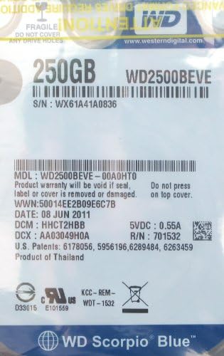 Западниот дигитален скорпија сина WD2500Beve хард диск - 250 GB - 5400rpm - внатрешен