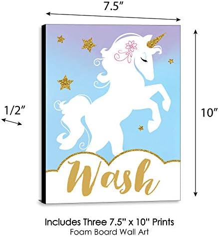 Голема точка на среќа виножито еднорог - Детска бања правила за wallидна уметност - 7,5 x 10 инчи - сет од 3 знаци - миење, четка, испирање